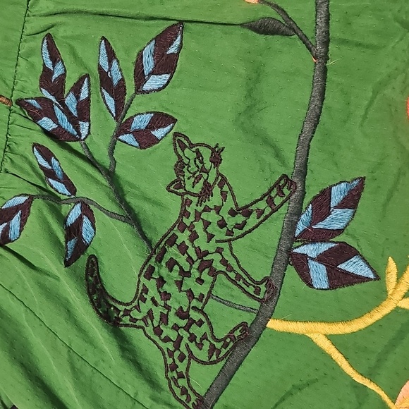 Anthropologie Strapless Embroidered Maxi Dress Green Tropical Botanical Smocked - Picture 6 of 9